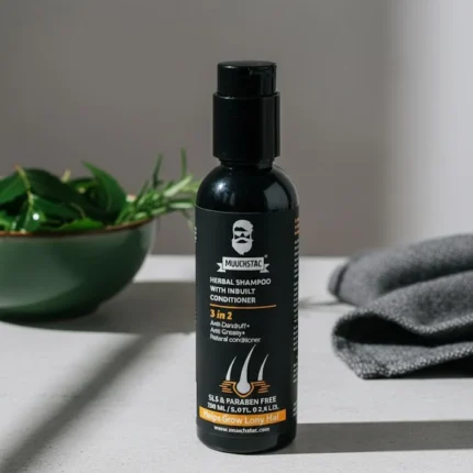 MUUCHSTAC Herbal Shampoo with Inbuilt Conditioner - 3 in 1 Anti Dandruff and Anti Greasy formula for men.