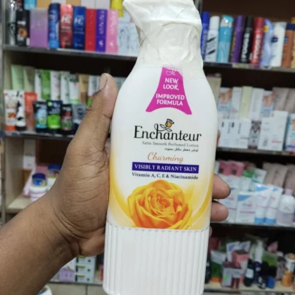 Enchanteur Charming Satin Smooth Perfumed Lotion bottle with yellow rose fragrance and vitamin-enriched formula